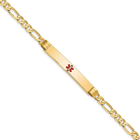 Quality Gold 14K Medical Red Enamel Figaro ID Bracelet XM565CR