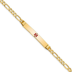 Quality Gold 14K Medical Red Enamel Figaro ID Bracelet XM565CR