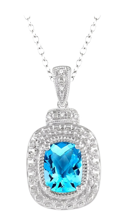 Parkplace Jewelers Silver Cushion Shape Gemstone & Diamond Pendant 88749PPSSBTSLPD