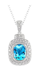 Parkplace Jewelers Silver Cushion Shape Gemstone & Diamond Pendant 88749PPSSBTSLPD
