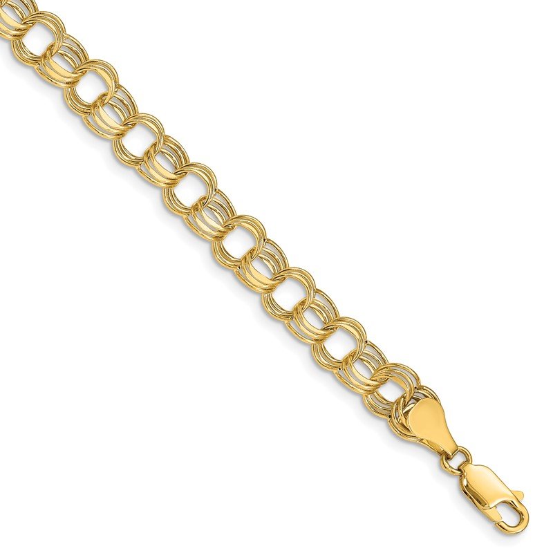 Quality Gold 14k Lite 7mm Triple Link Charm Bracelet SST1