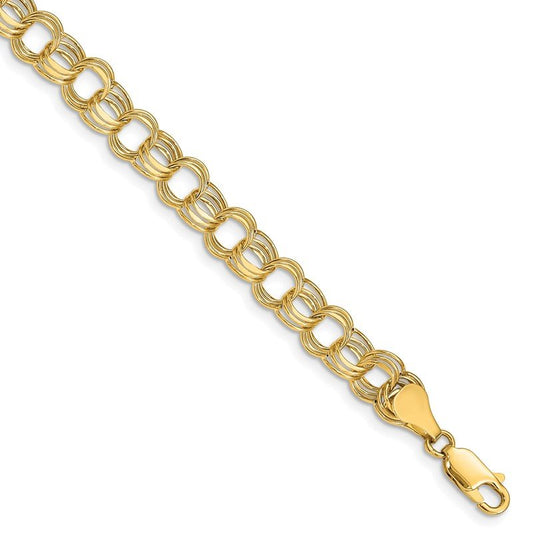 Quality Gold 14k Lite 7mm Triple Link Charm Bracelet SST1