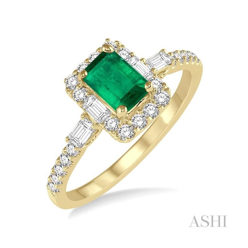 ASHI Emerald Shape Gemstone & Halo Diamond Ring 42613PPFHEMYG