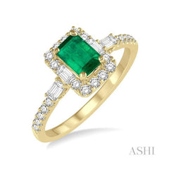 ASHI Emerald Shape Gemstone & Halo Diamond Ring 42613PPFHEMYG