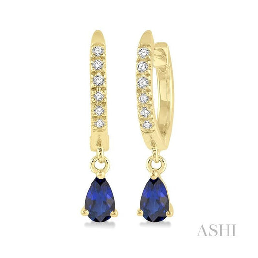 ASHI Pear Shape Gemstone & Petite Diamond Huggie Fashion Earrings 58638PPTSERSPYG