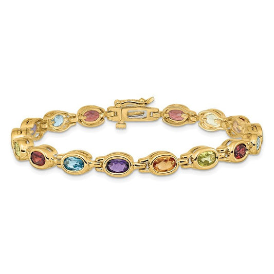 Quality Gold 14k Oval Gemstone Rainbow Bracelet CB698-7