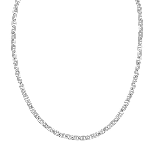 White Sterling Silver Polished Anchor Necklace