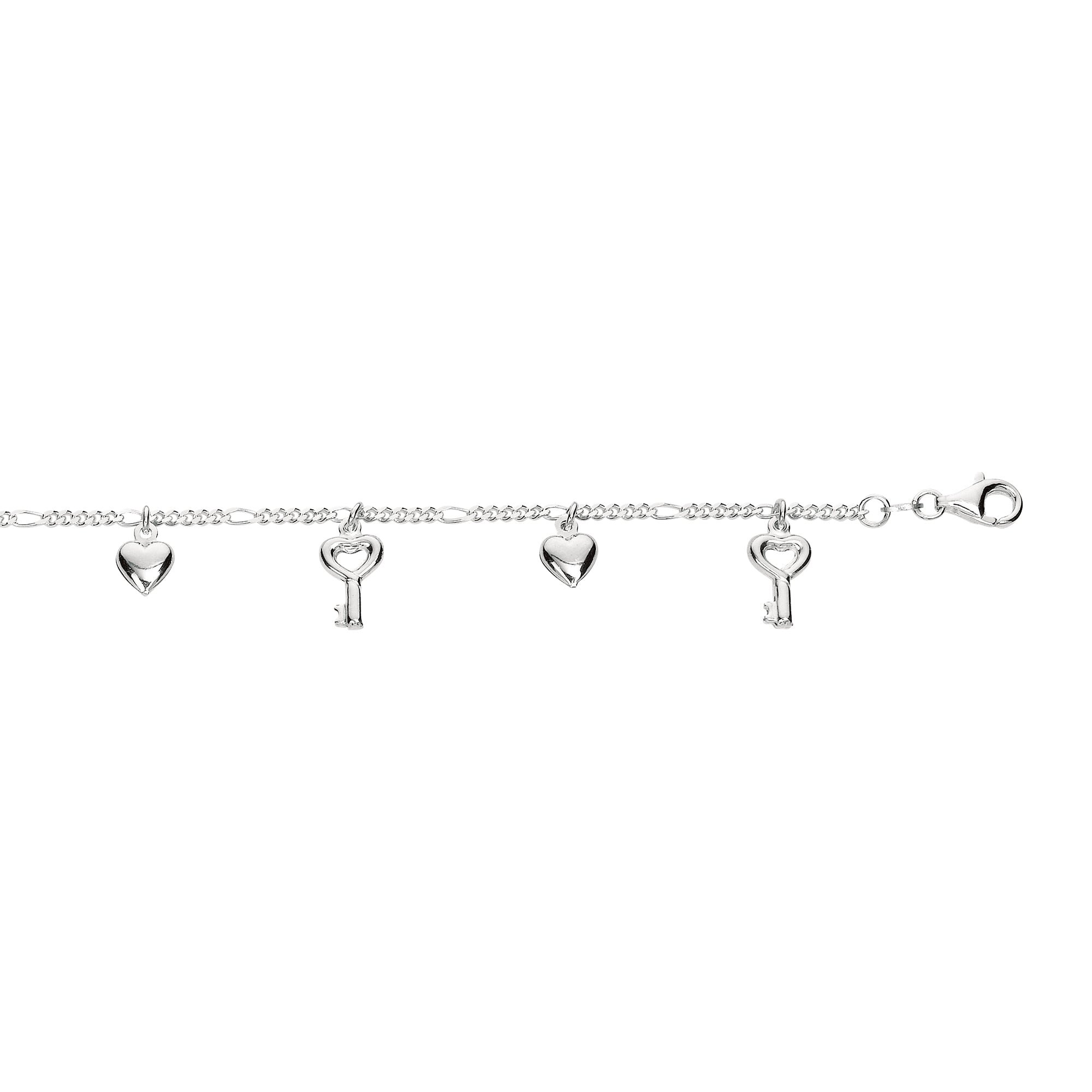 Parkplace Jewelers silver-dangle-key-and-hearts-anklet-agank151