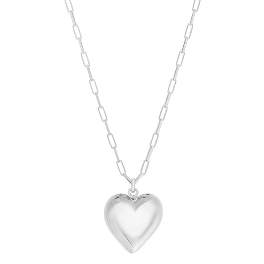 White Sterling Silver Polished Puffed Hearts Necklace