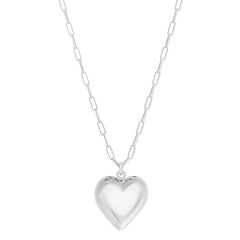 White Sterling Silver Polished Puffed Hearts Necklace