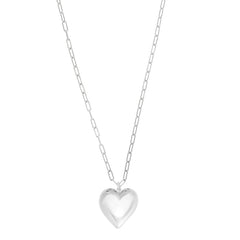 White Sterling Silver Polished Puffed Hearts Necklace