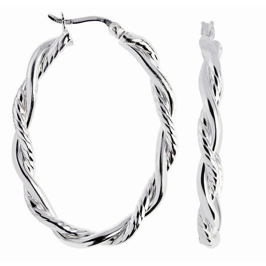 White Sterling Silver Diamond Cut/ Textured Fancy Hoops Earring