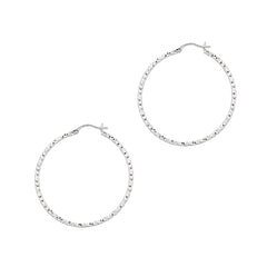 White Sterling Silver Diamond Cut/ Textured Diamond Cut Hoop Earring