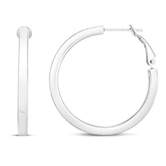 White Sterling Silver Polished Omega Back Hoops Earring