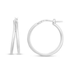 White Sterling Silver Polished Multi-row Hoop Earring