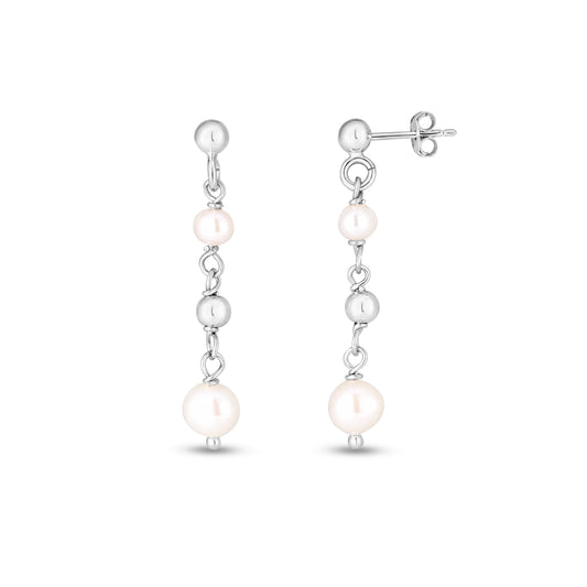 White Sterling Silver Polished Silver With Pearl Earring
