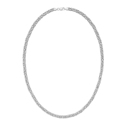 White Sterling Silver Polished Lite Square Byzantine Necklace