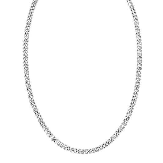 White Sterling Silver Polished Miami Cuban Necklace