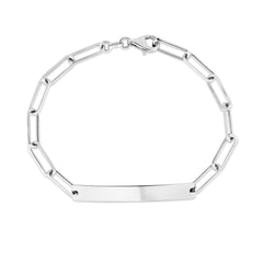 White Sterling Silver Polished Paperclip Fashion Bracelet