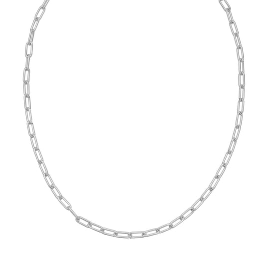 White Sterling Silver Polished Paperclip Necklace