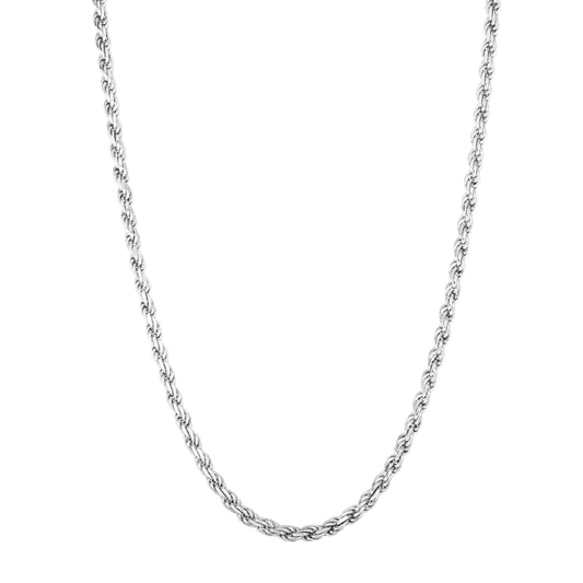 White Sterling Silver Diamond Cut/ Textured Diamond Cut Rope Necklace