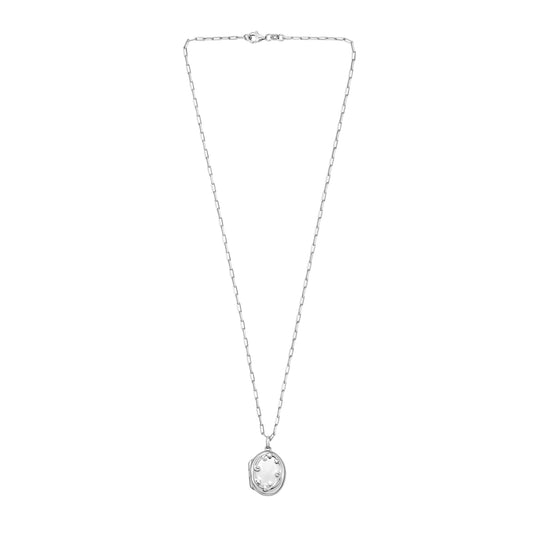White Sterling Silver Polished Lockets Necklace