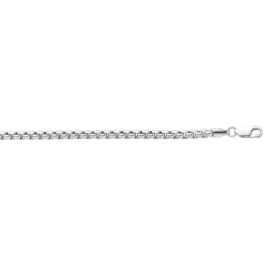 White Sterling Silver Polished Round Box Necklace