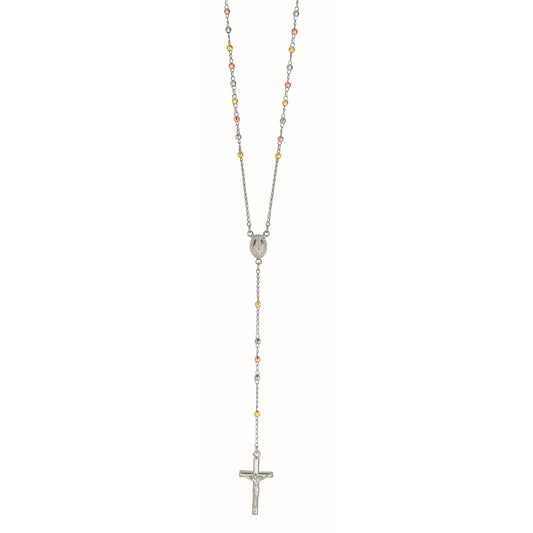Tri-color Sterling Silver Diamond Cut/ Textured Religious Fashion Necklace