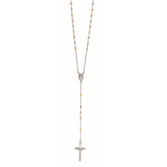 Tri-color Sterling Silver Diamond Cut/ Textured Religious Fashion Necklace