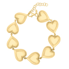 Yellow Sterling Silver Polished Puffed Hearts Bracelet
