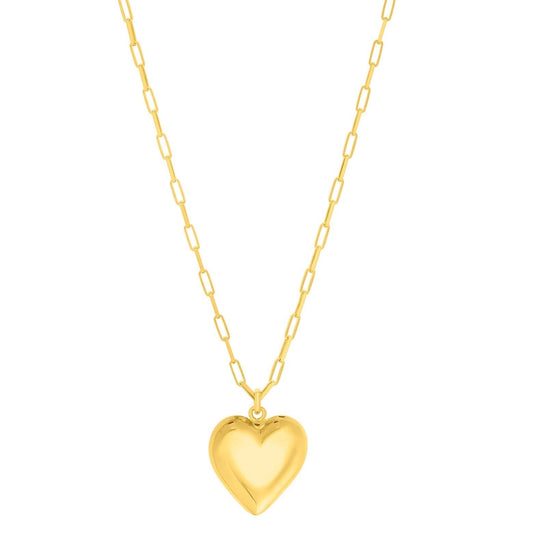 Yellow Sterling Silver Polished Puffed Hearts Necklace