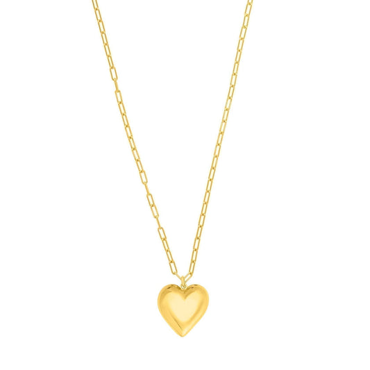 Yellow Sterling Silver Polished Puffed Hearts Necklace