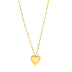 Yellow Sterling Silver Polished Puffed Hearts Necklace