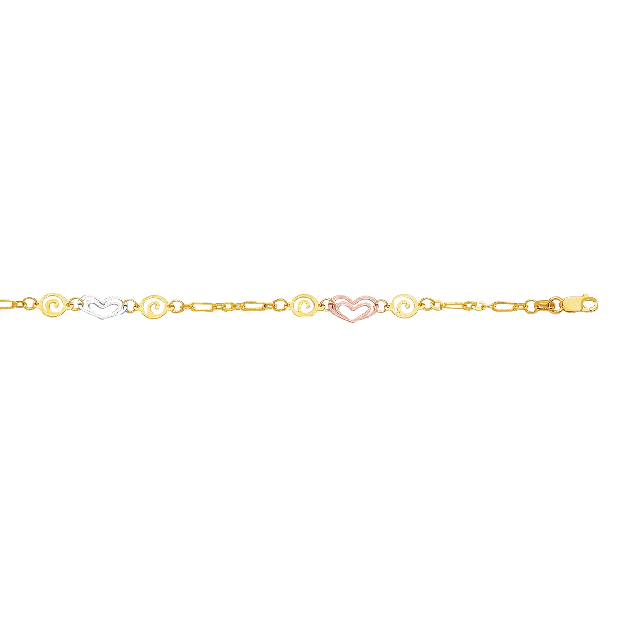 Parkplace Jewelers 14k-tri-color-gold-heart-and-swirl-anklet-ank140