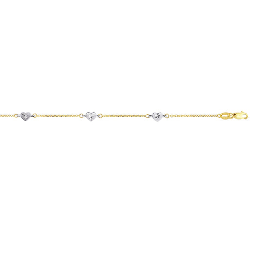 Parkplace Jewelers 14k-two-tone-gold-heart-station-anklet-ank186