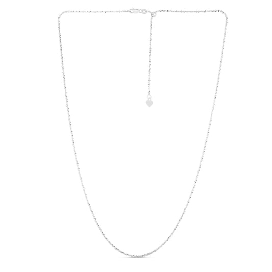 White Gold Diamond Cut/ Textured Adjustable Sparkle Necklace
