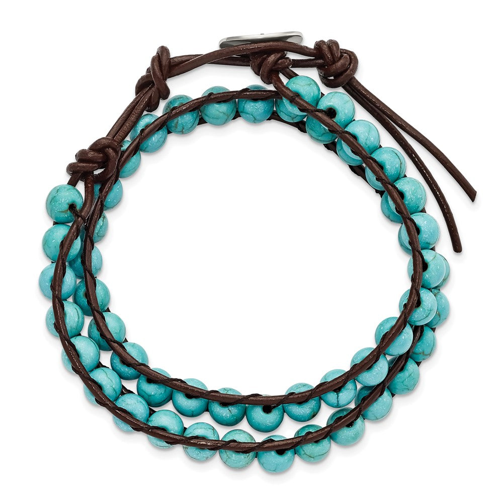 6mm Dyed Turquoise Leather Cord Multi Wrap Bracelet BF1572