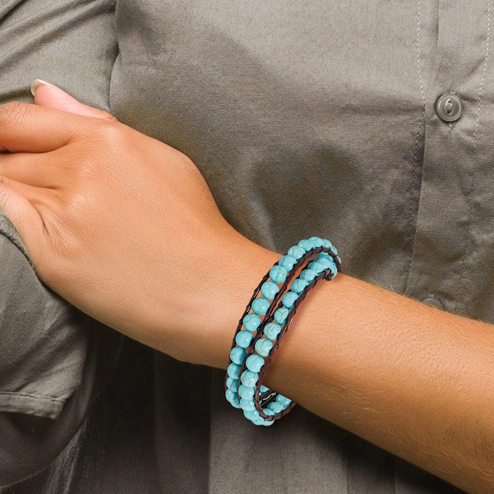 6mm Dyed Turquoise Leather Cord Multi Wrap Bracelet BF1572