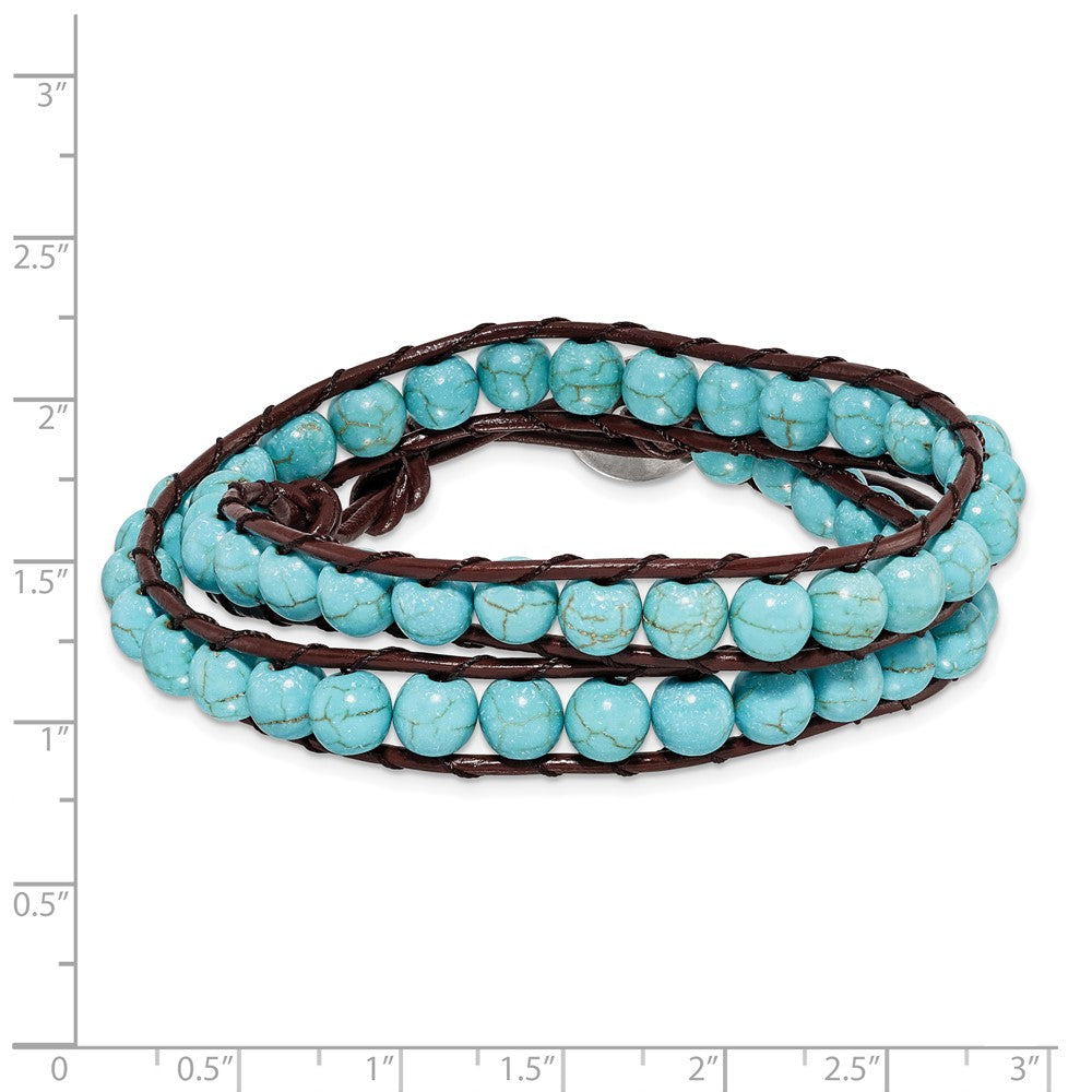 6mm Dyed Turquoise Leather Cord Multi Wrap Bracelet BF1572