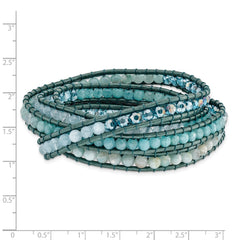 Amazonite/Crystal/Blue Quartz/Leather Multi-wrap Bracelet BF2102