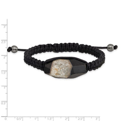 16x28mm Milky Crystal Agate w/Hematite Beads Black Cord Bracelet BF2114