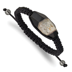 16x28mm Milky Crystal Agate w/Hematite Beads Black Cord Bracelet BF2114