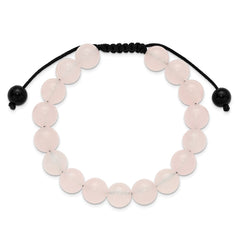 Rose Quartz and Onyx Beads on Black Polyester Cord Adjustable Bolo Bracelet BF3399