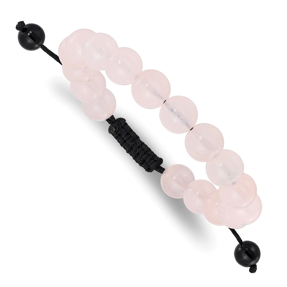 Rose Quartz and Onyx Beads on Black Polyester Cord Adjustable Bolo Bracelet BF3399