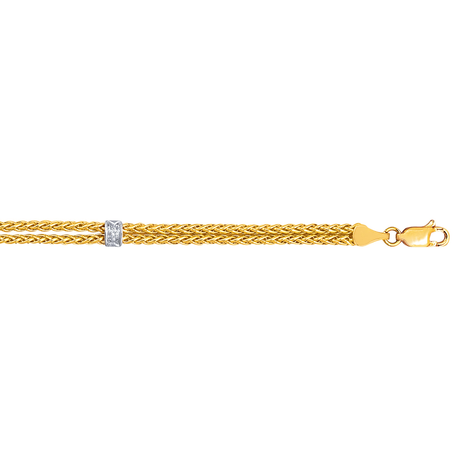 Royal Chain 14K Gold .03ct Diamond Station Wheat Chain Bracelet BRC113