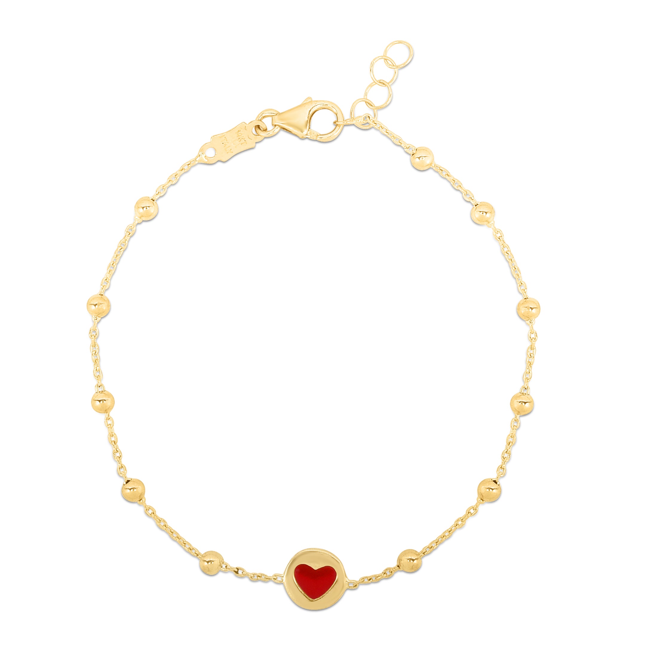 Royal Chain 14K Gold Red Heart and Bead Bracelet BRC3563