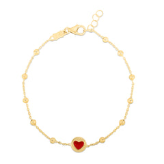 Royal Chain 14K Gold Red Heart and Bead Bracelet BRC3563