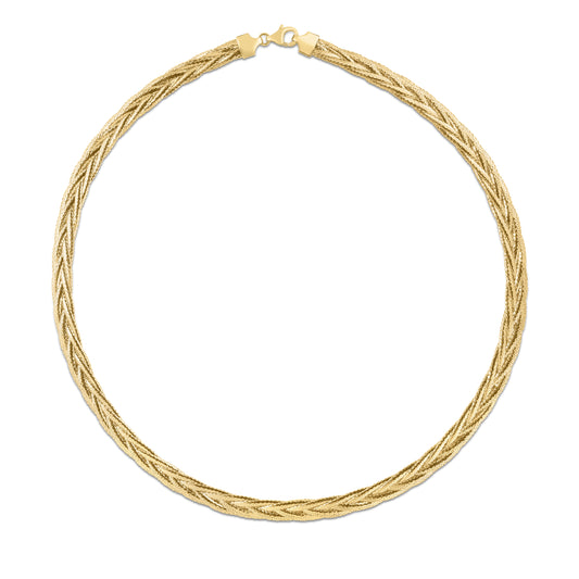 Yellow Gold Diamond Cut/ Textured Braided Chain Necklace