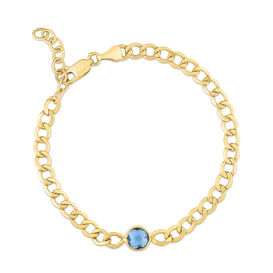 Royal Chain 14K Blue Topaz Curb Chain Bracelet C15547