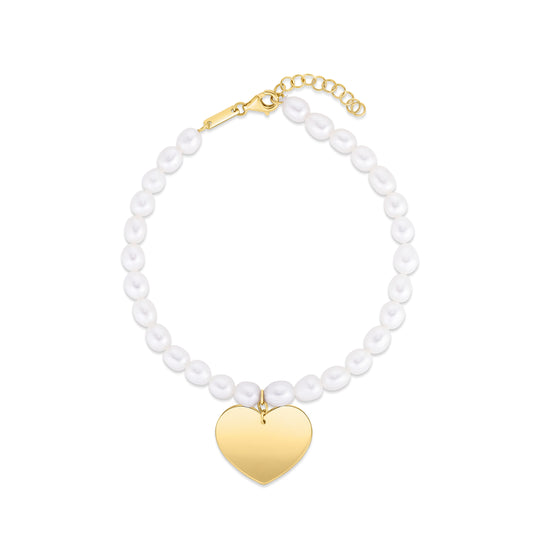 Royal Chain 14K Pearl Heart Charm Bracelet C16009